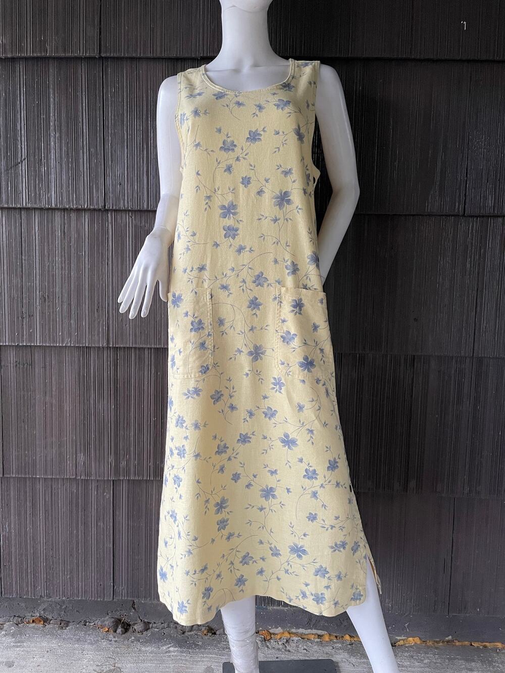🔥Vintage 90s Grunge Ditsy Floral Cottagecore Pinafore Linen Maxi Jumper Dress